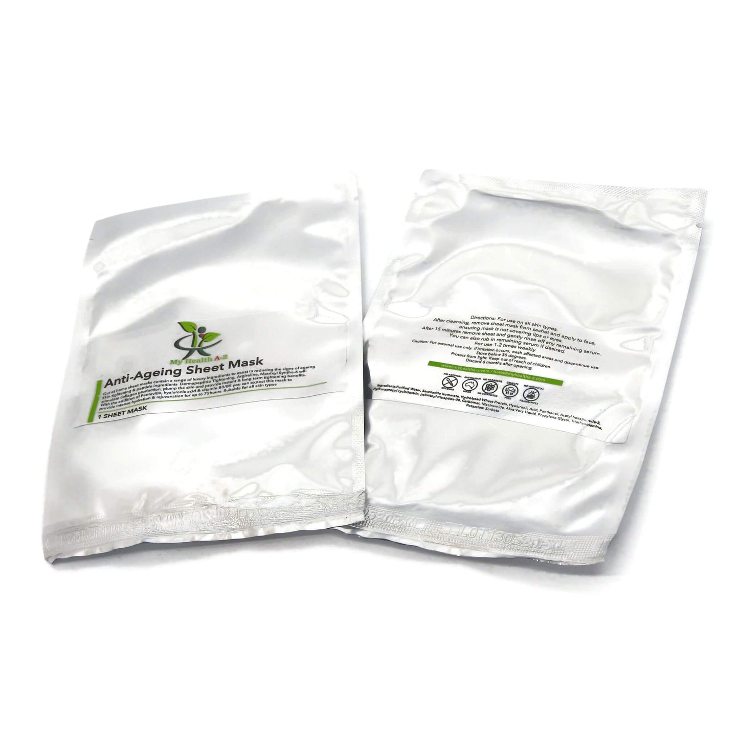 Anti-aging sheet mask packaging on a white background