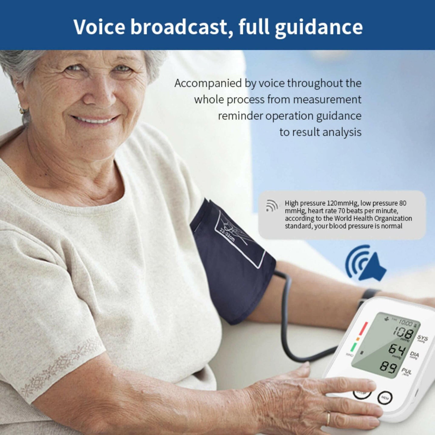 aged woman using a digital blood pressure monitor