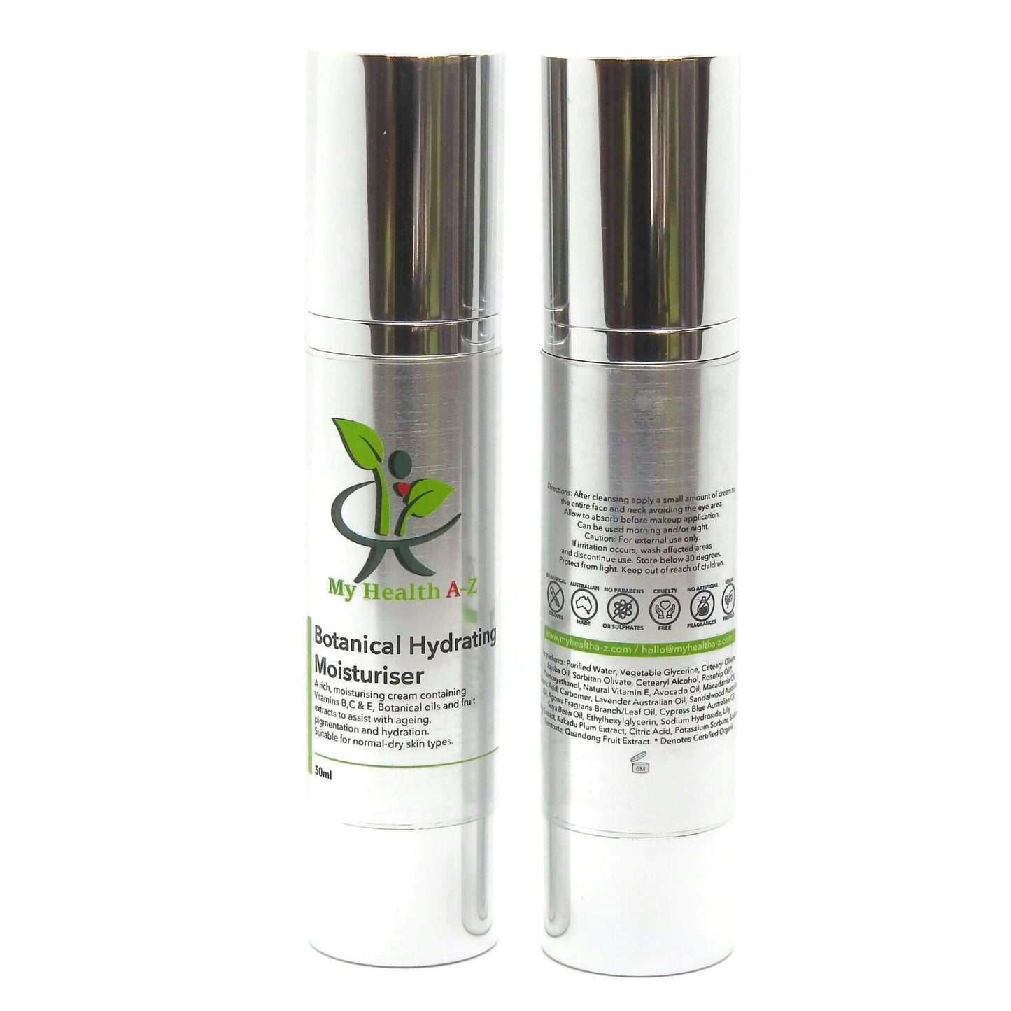 Two skincare bottles labeled 'Botanical Hydrating Moisturiser' on a white background
