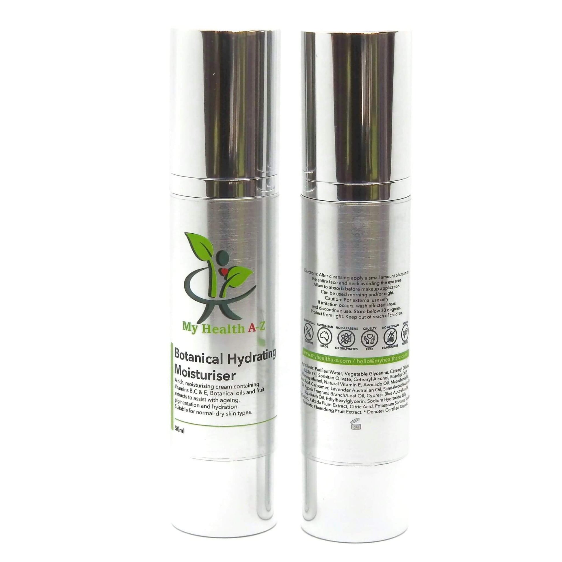 Two skincare bottles labeled 'Botanical Hydrating Moisturiser' on a white background