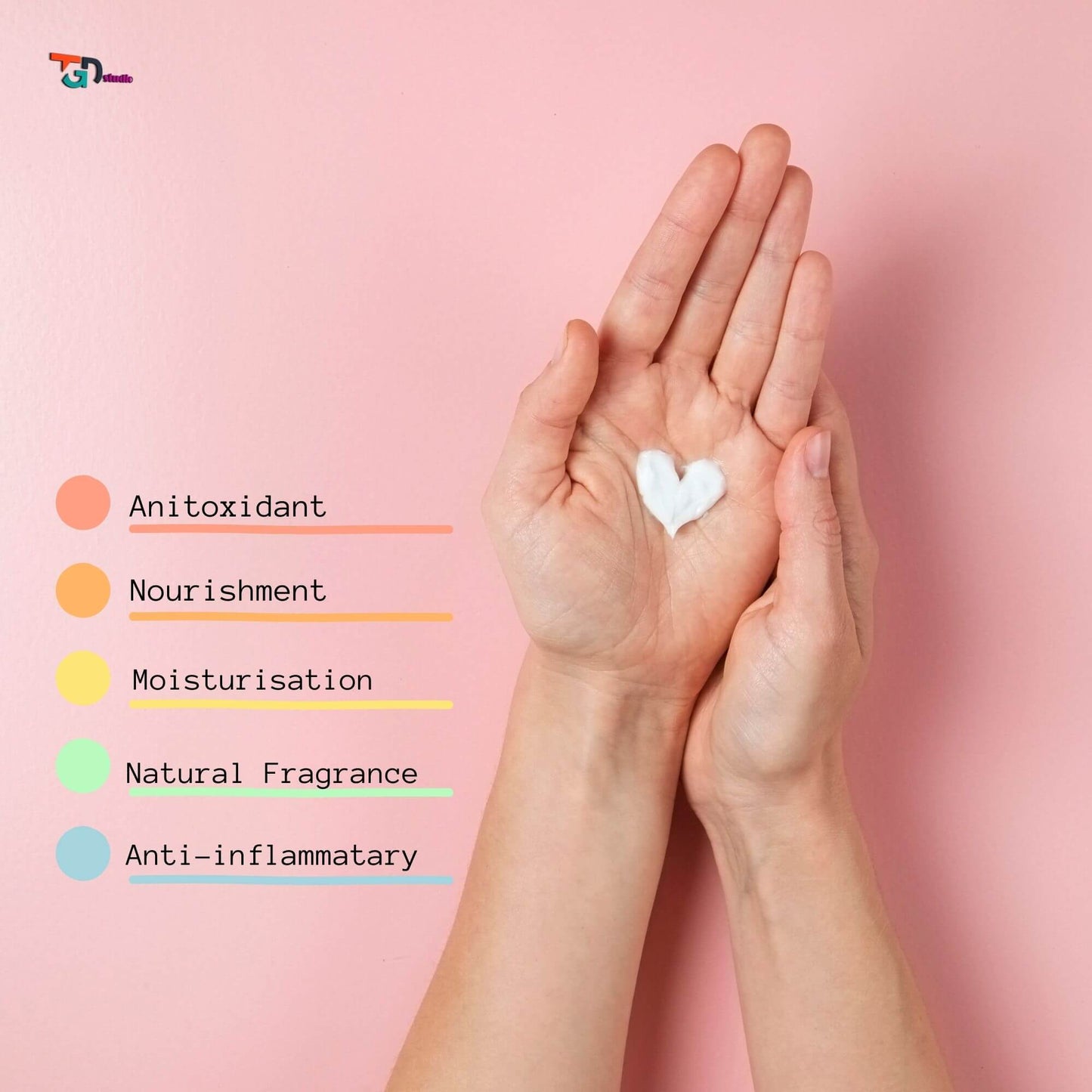 hands with a heart out of cream