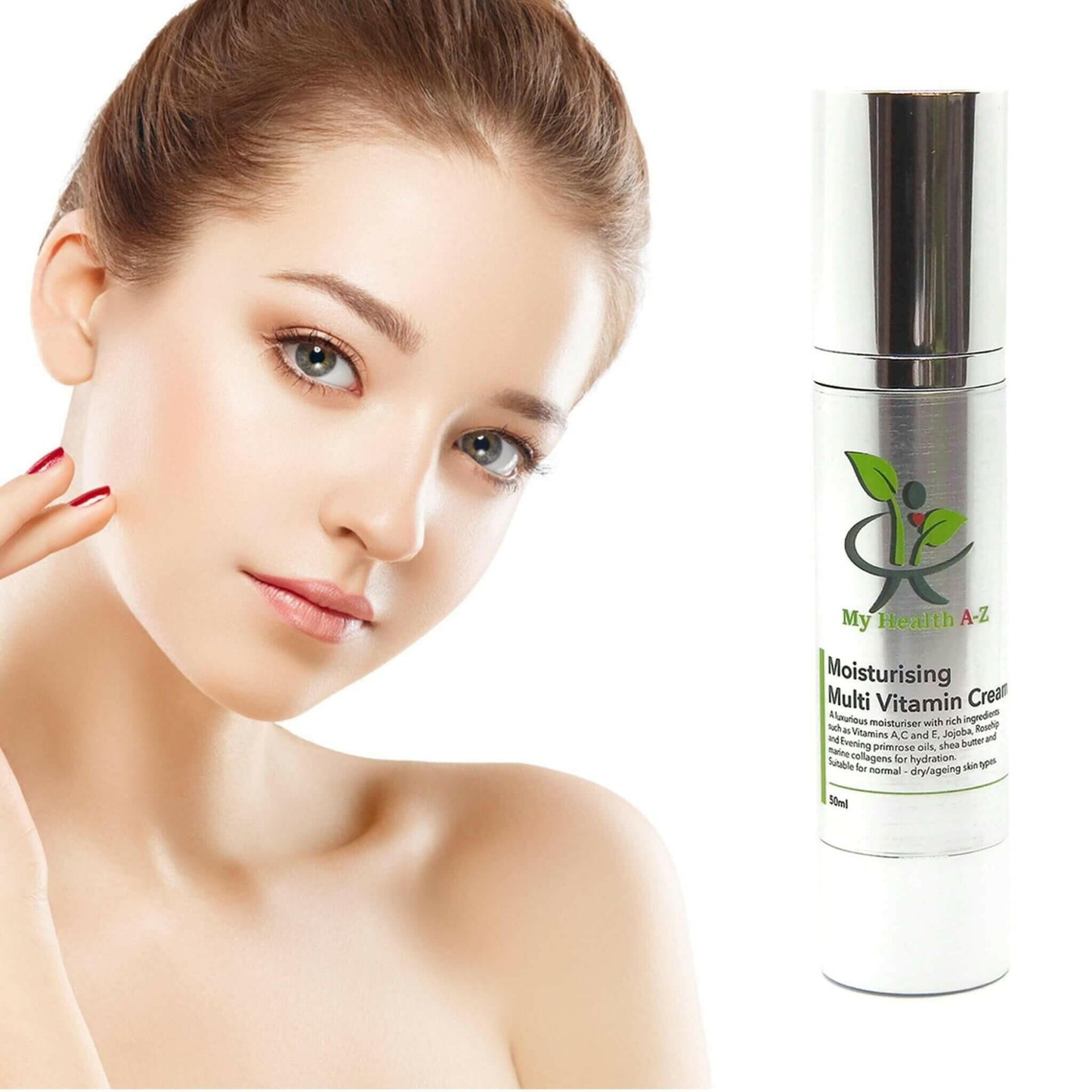 beautiful woman on the left and on the right Moisturising Multi-Vitamin Cream (50ml)