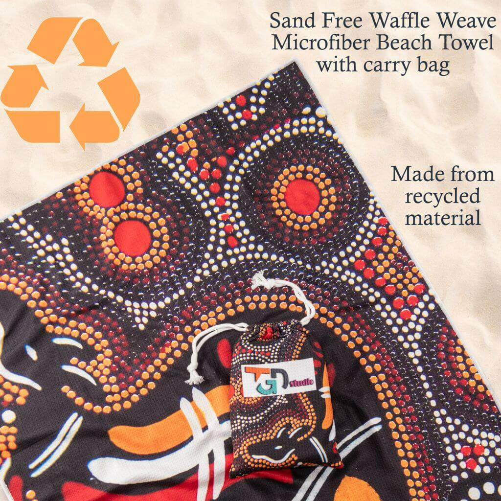 Sand-Free Beach Towel with Aboriginal Dot Kangaroo Design with bag