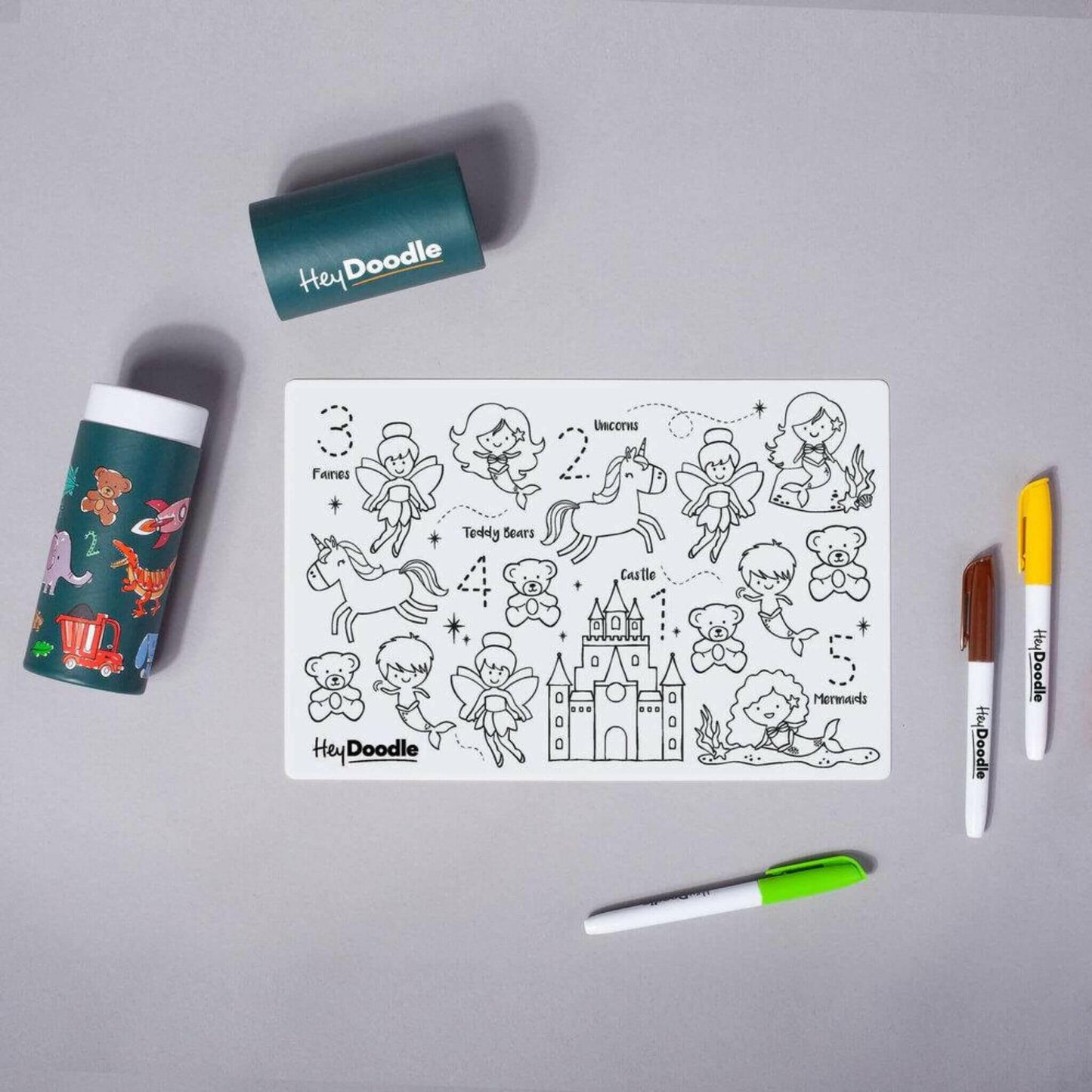 kids reusable silicone placemat open on table with pencil