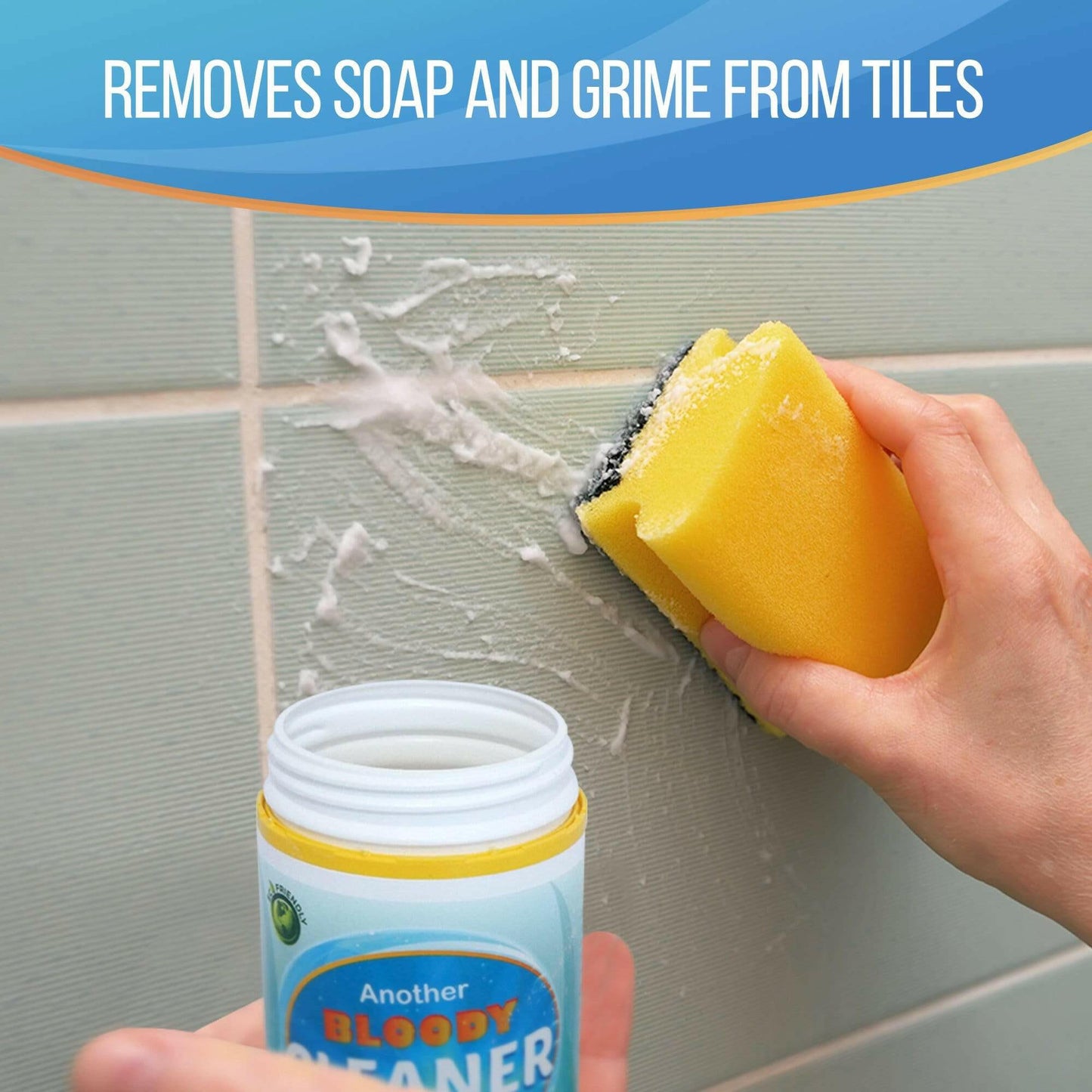 tiles getting cleaned with a Sponge and powder
