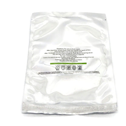 Clear sheet mask packaging with text on a white background
