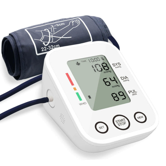 digital blood pressure monitor with rolled up sleeve