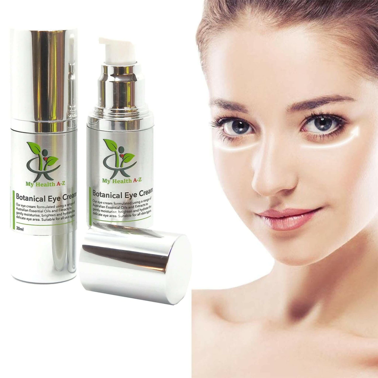 Botanical Eye Cream and woman face