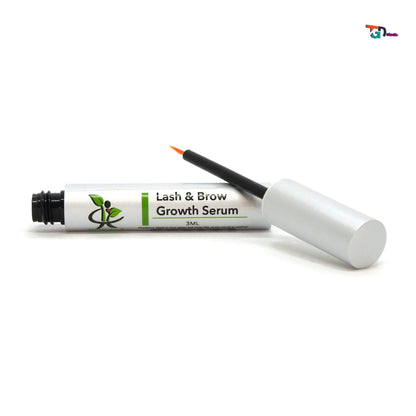 Lash and brow growth serum with applicator on a white background