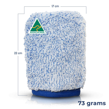 Microfibre Cleaning Mitt / Cloth Measurements is 17cm by 22cm
