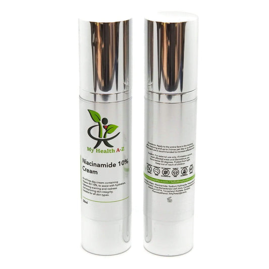 Two skincare cream bottles with labels on a white background