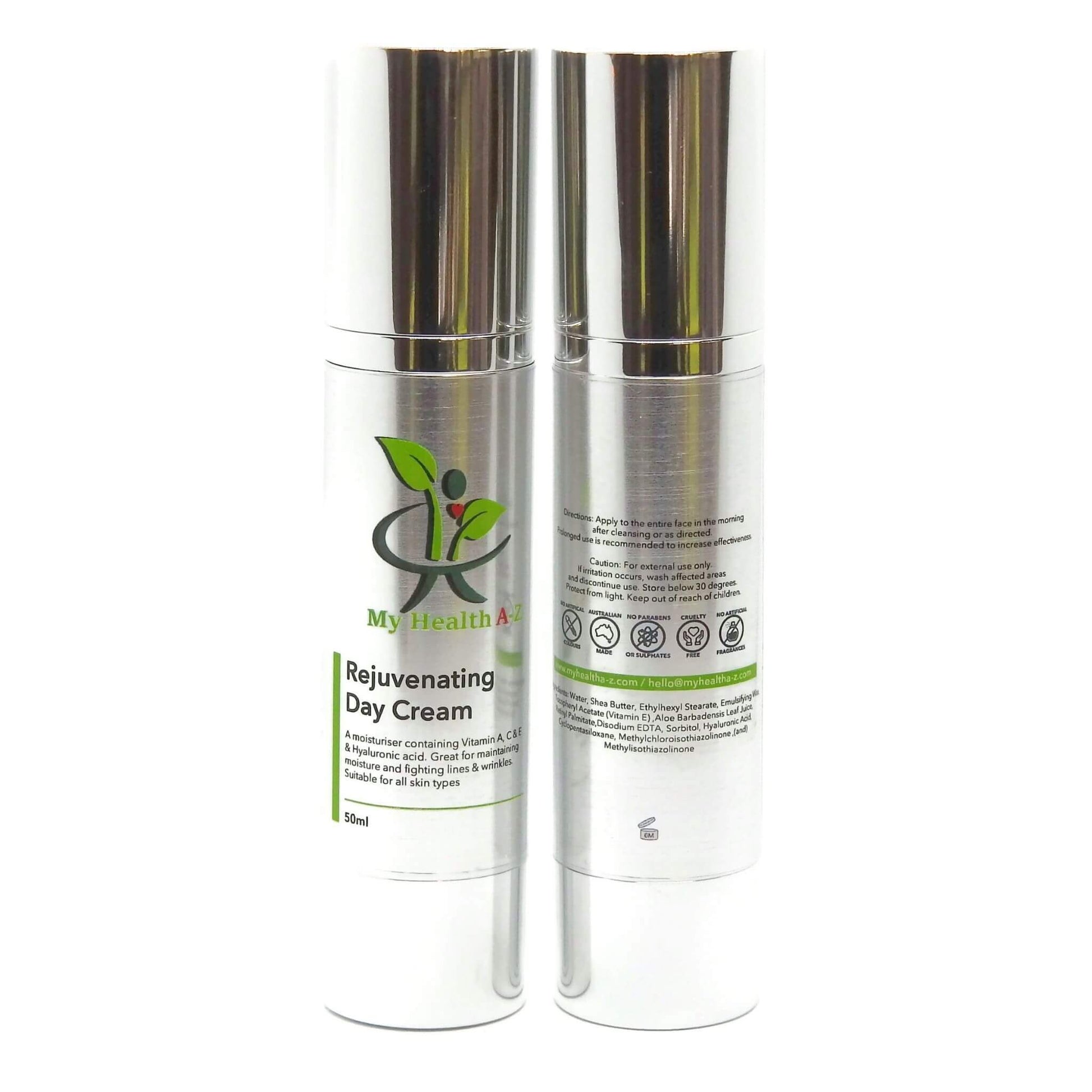 Two bottles of My Health A Rejuvenating Day Cream on a white background