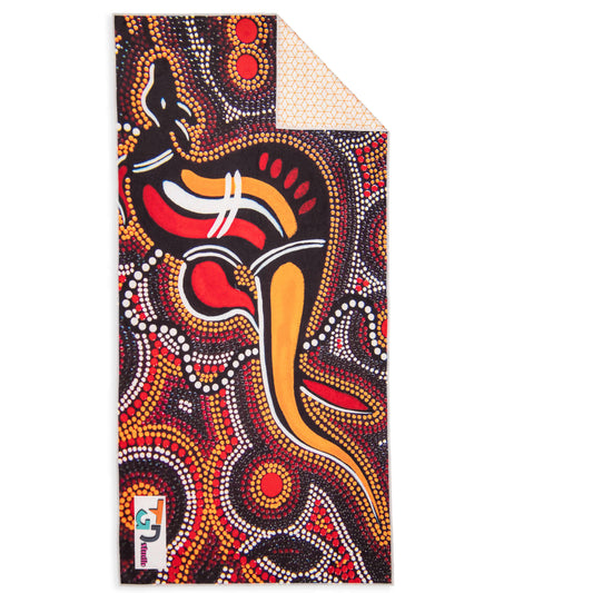Sand-Free Beach Towel with Aboriginal Dot Kangaroo Design