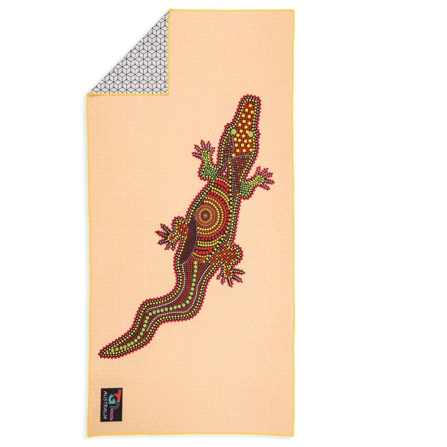 Sand-Free Beach Towel with Aboriginal Dot Crocodile Design