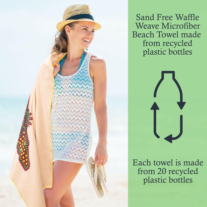 Sand-Free Beach Towel with Aboriginal Dot Crocodile Designleft made from plastic bottles