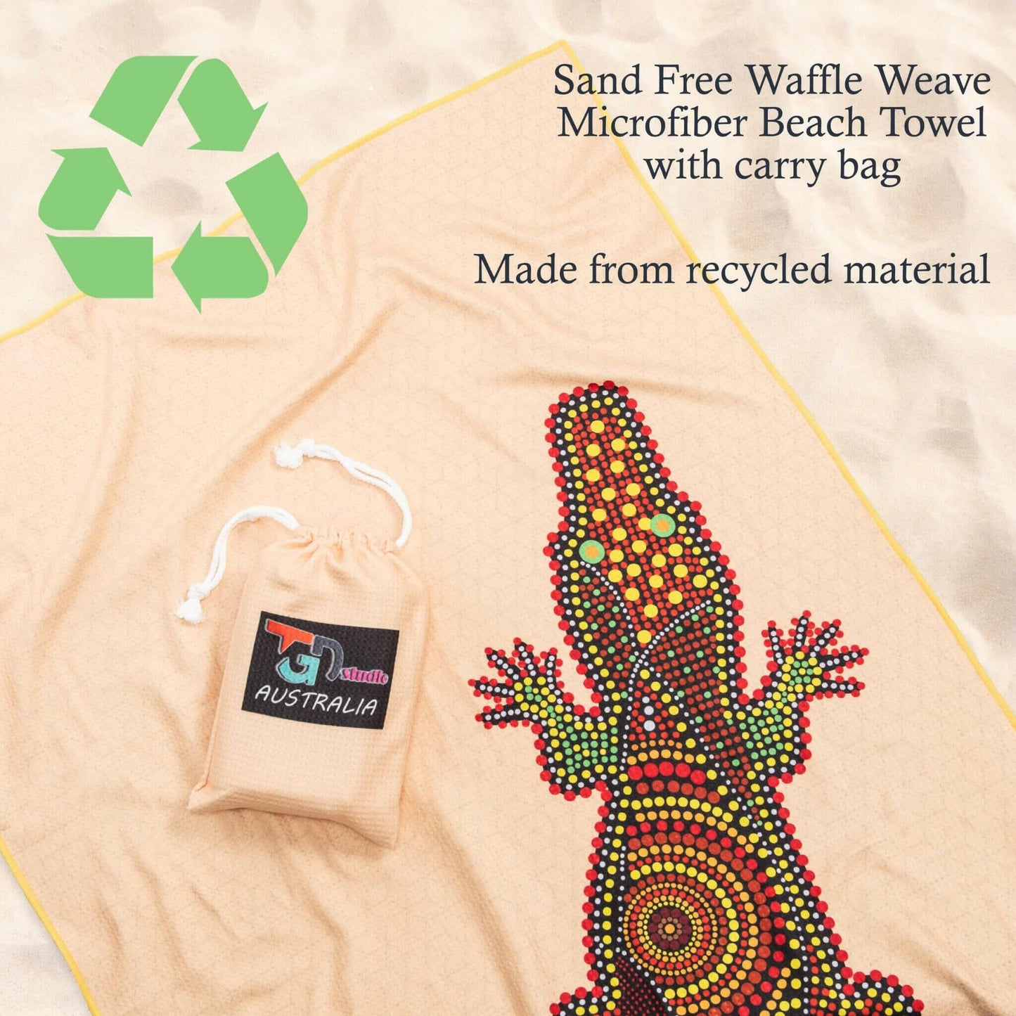 Sand-Free Beach Towel with Aboriginal Dot Crocodile Design perfect for the beach