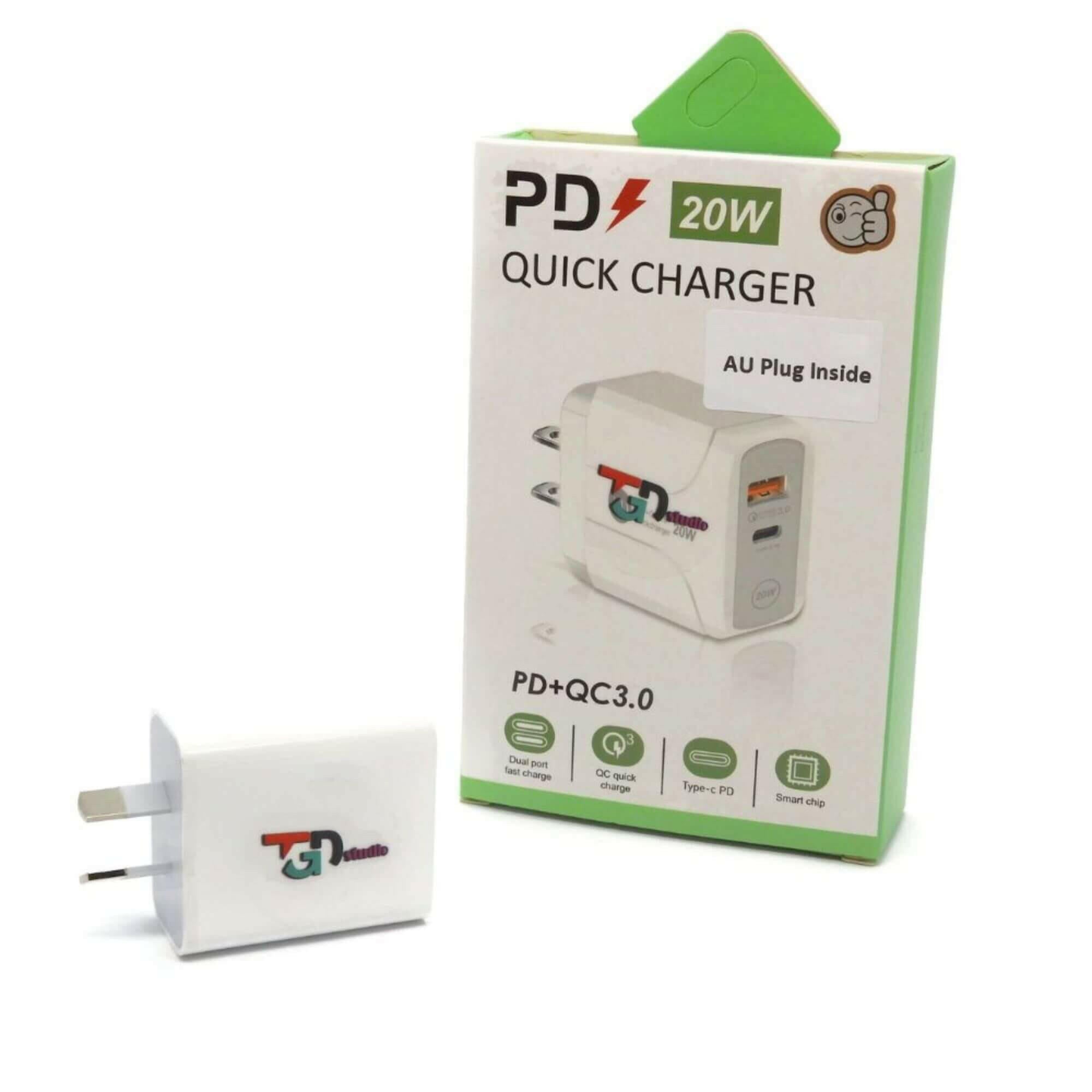 TGD Studio - Dual Wall Plug Adapter Quick Charger for USB plus Type C