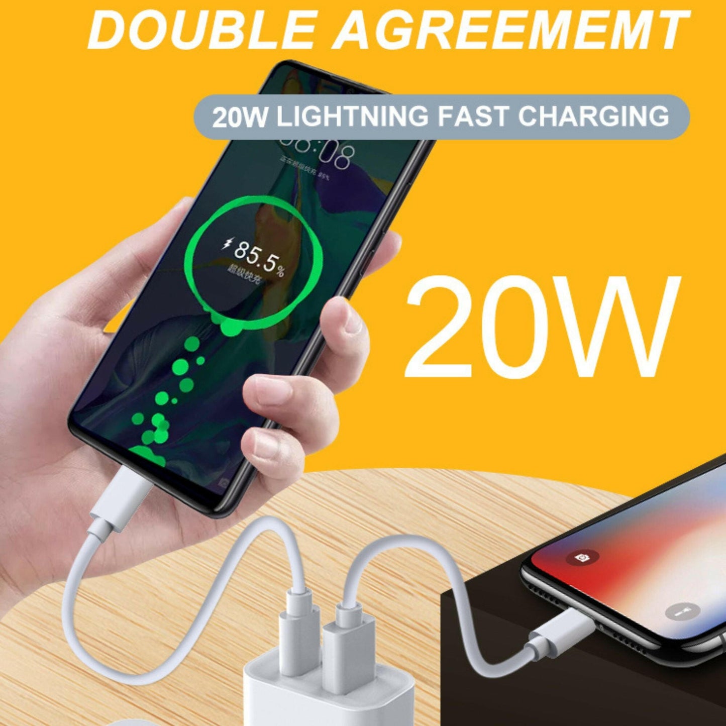 Dual Wall Plug Adapter Quick Charger for USB plus Type C 20w lightning fast charger