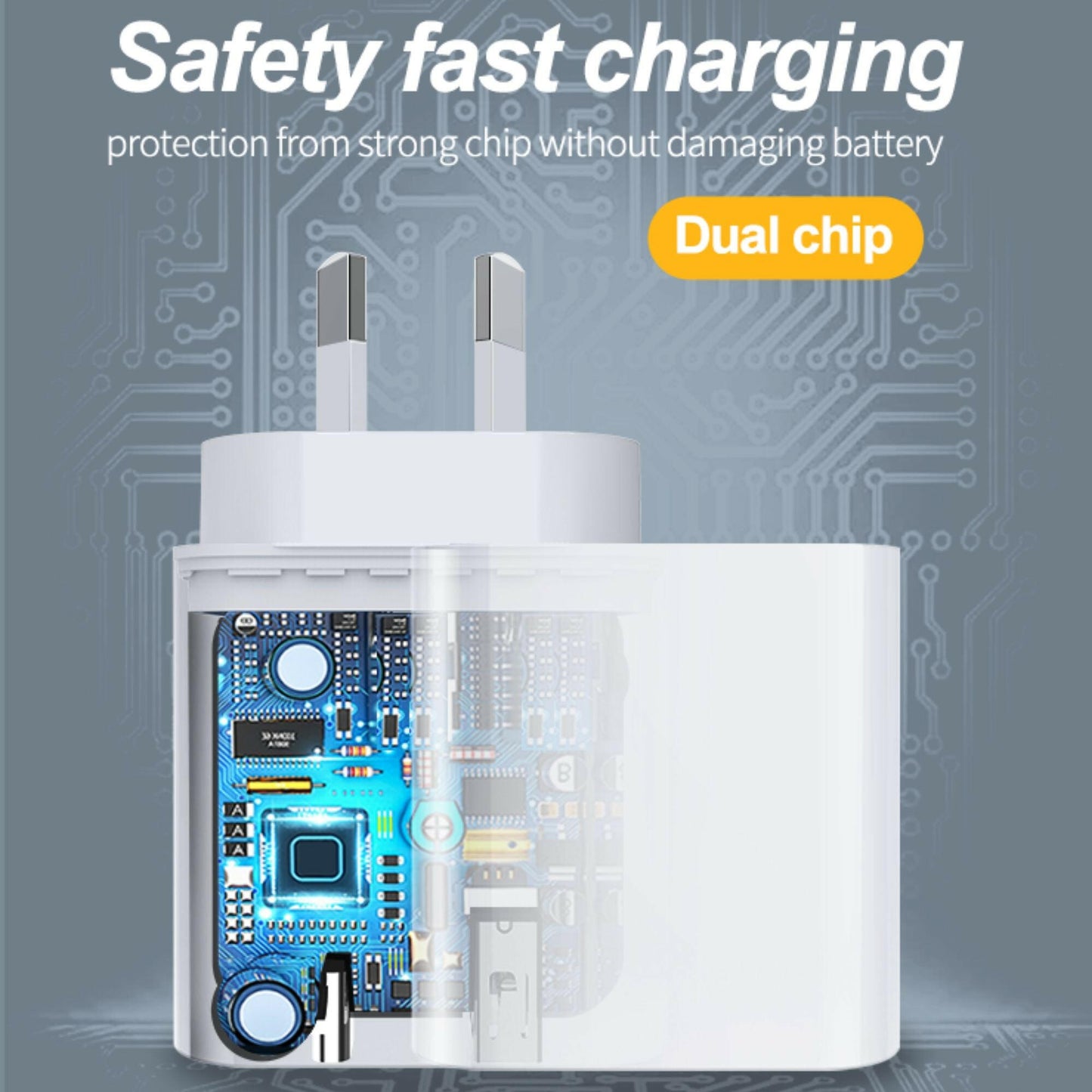 Dual Wall Plug Adapter Quick Charger for USB plus Type C inside clip