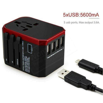 Universal Travel Adapter with 5 sub outputs and cables